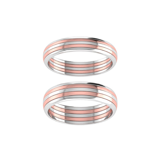 Lab Grown Diamonds Couple Rings with Parallel Rose Gold Lines