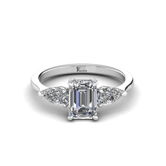 Three-Stone Emerald with Pear Side Stones Lab Grown Diamond Ring