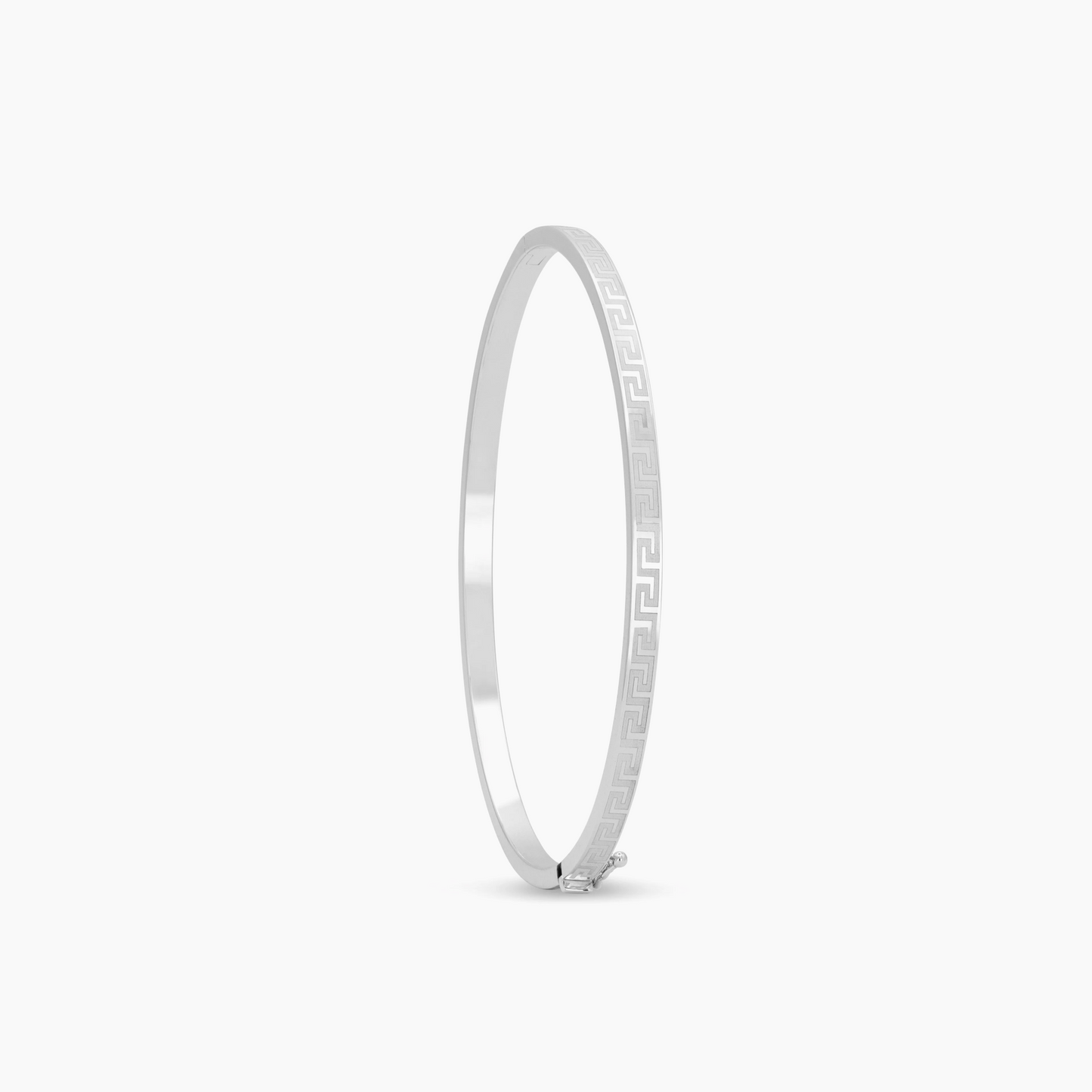 Greek Key Pattern Rounded Bangle White Gold
