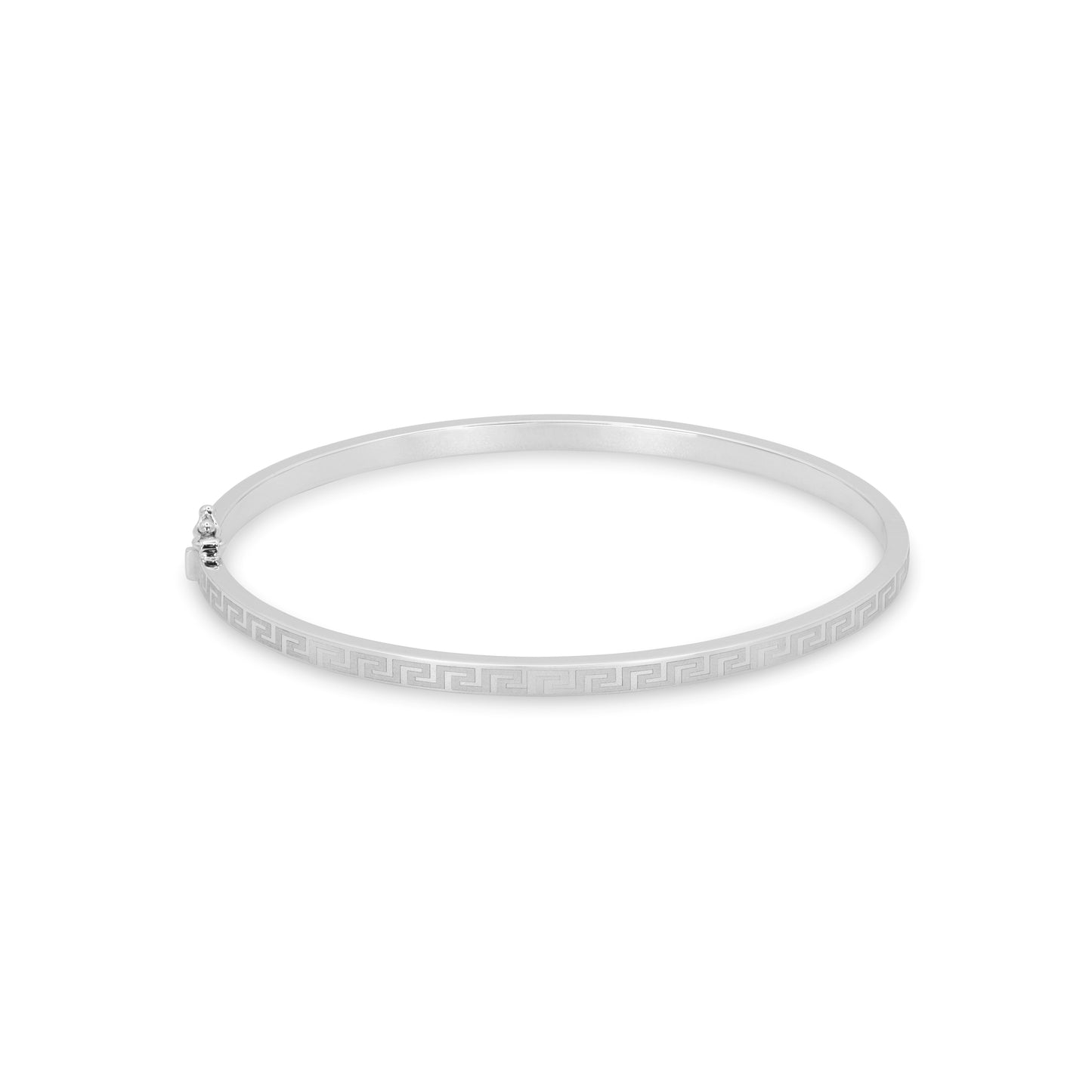 Greek Key Pattern Rounded Bangle White Gold