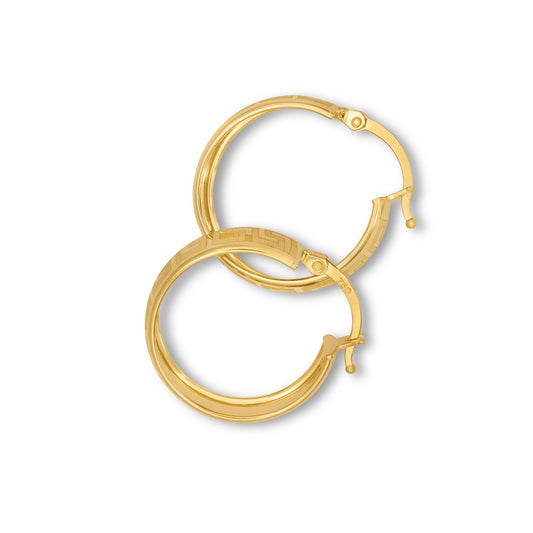 Hoop Greek Motif Yellow Gold EarRings