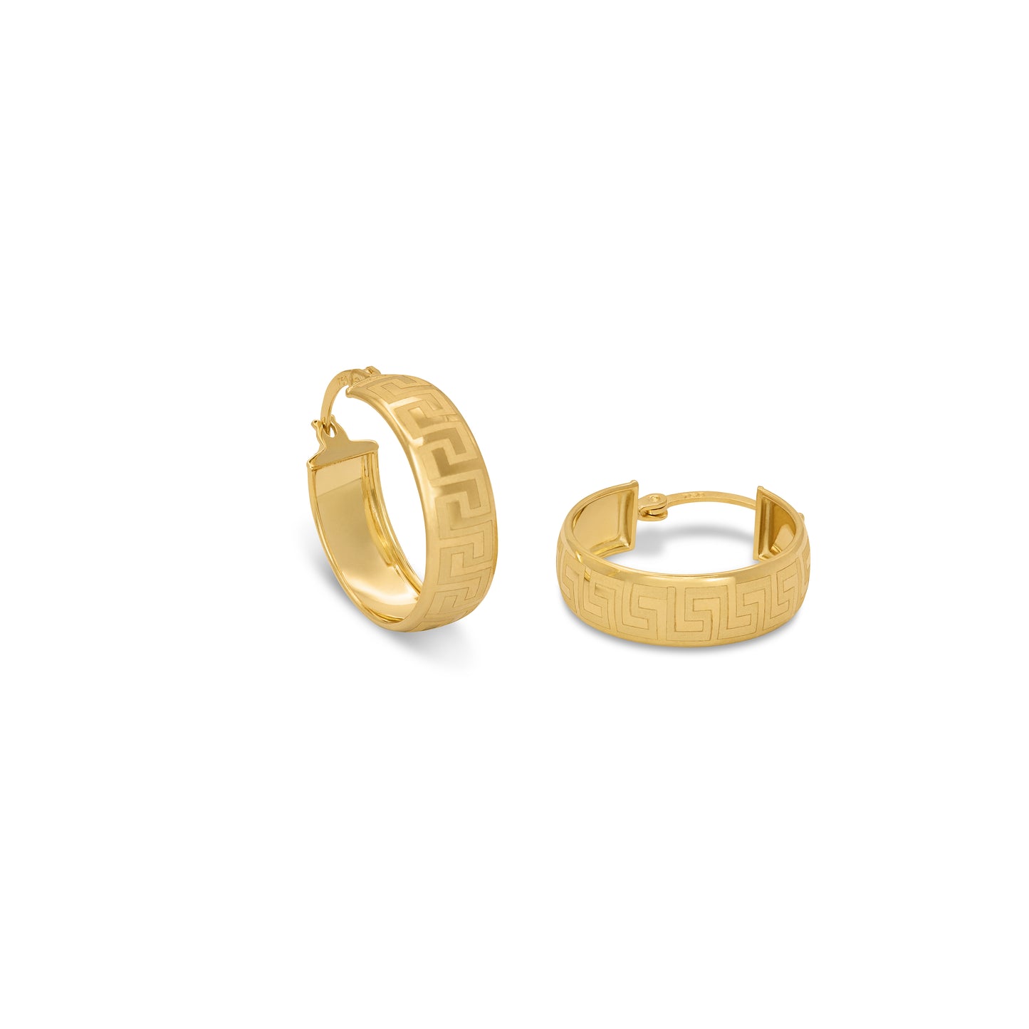 Hoop Greek Motif Yellow Gold EarRings
