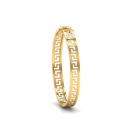 Greek Key Pattern Flat Faced Bangle Yellow Gold