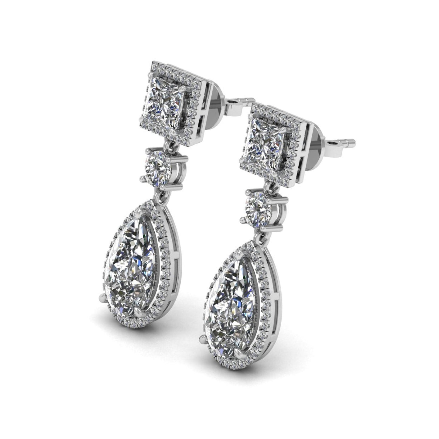 Princess and Pear, Round Cut Lab Grown Diamond Earrings