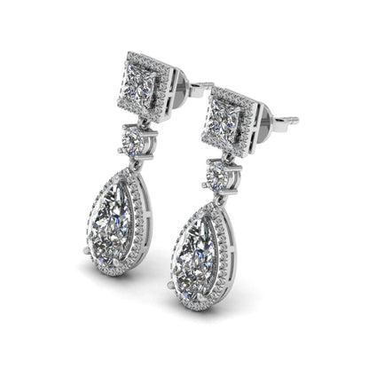 Princess and Pear, Round Cut Lab Grown Diamond Earrings