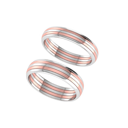 Lab Grown Diamonds Couple Rings with Parallel Rose Gold Lines