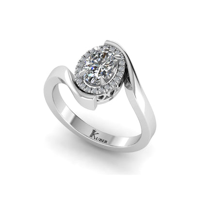 Oval Halo Curved Bypass Lab Grown Diamond Ring