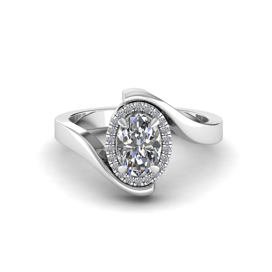 Oval Halo Curved Bypass Lab Diamond Ring