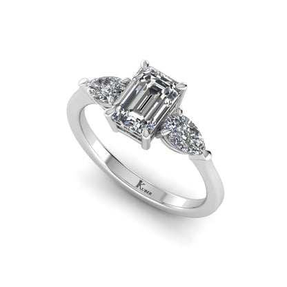 Three-Stone Emerald with Pear Side Stones Lab Grown Diamond Ring