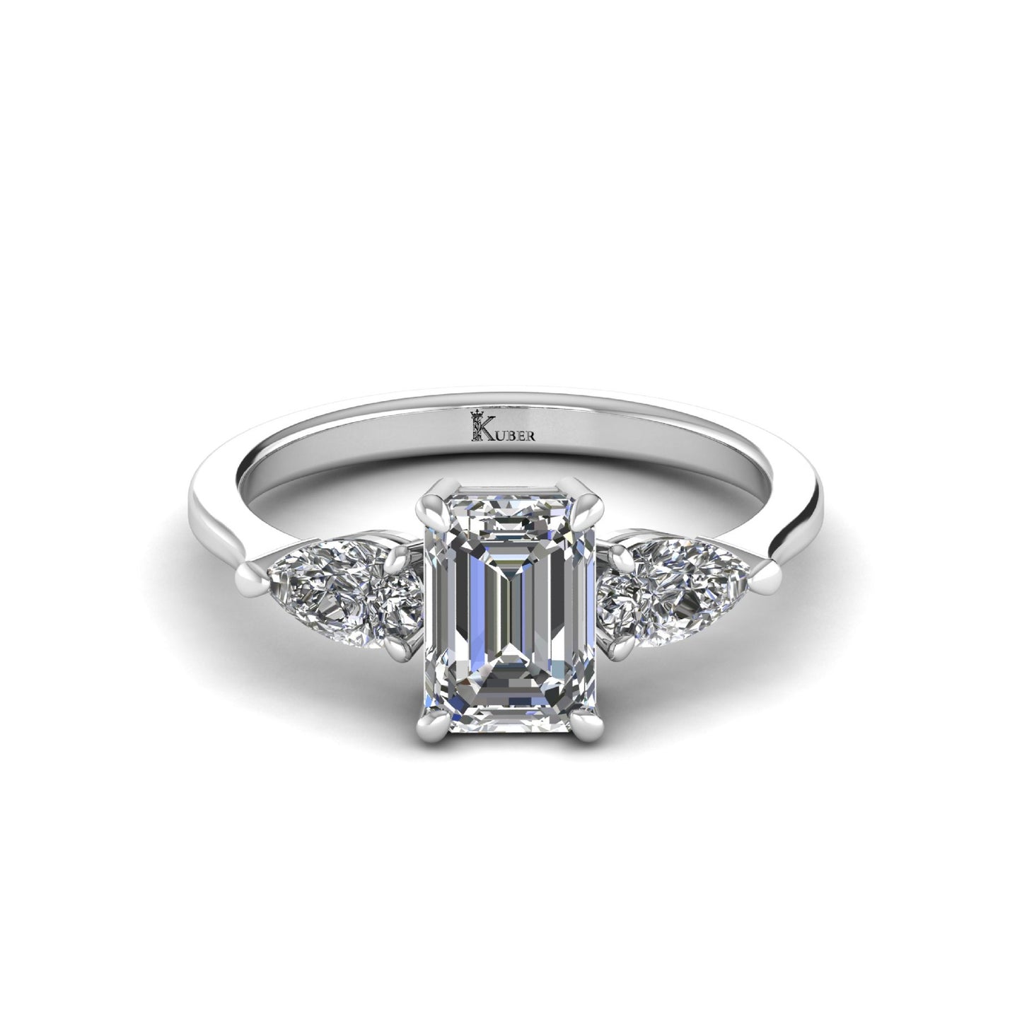 Three-Stone Emerald with Pear Side Stones Lab Grown Diamond Ring