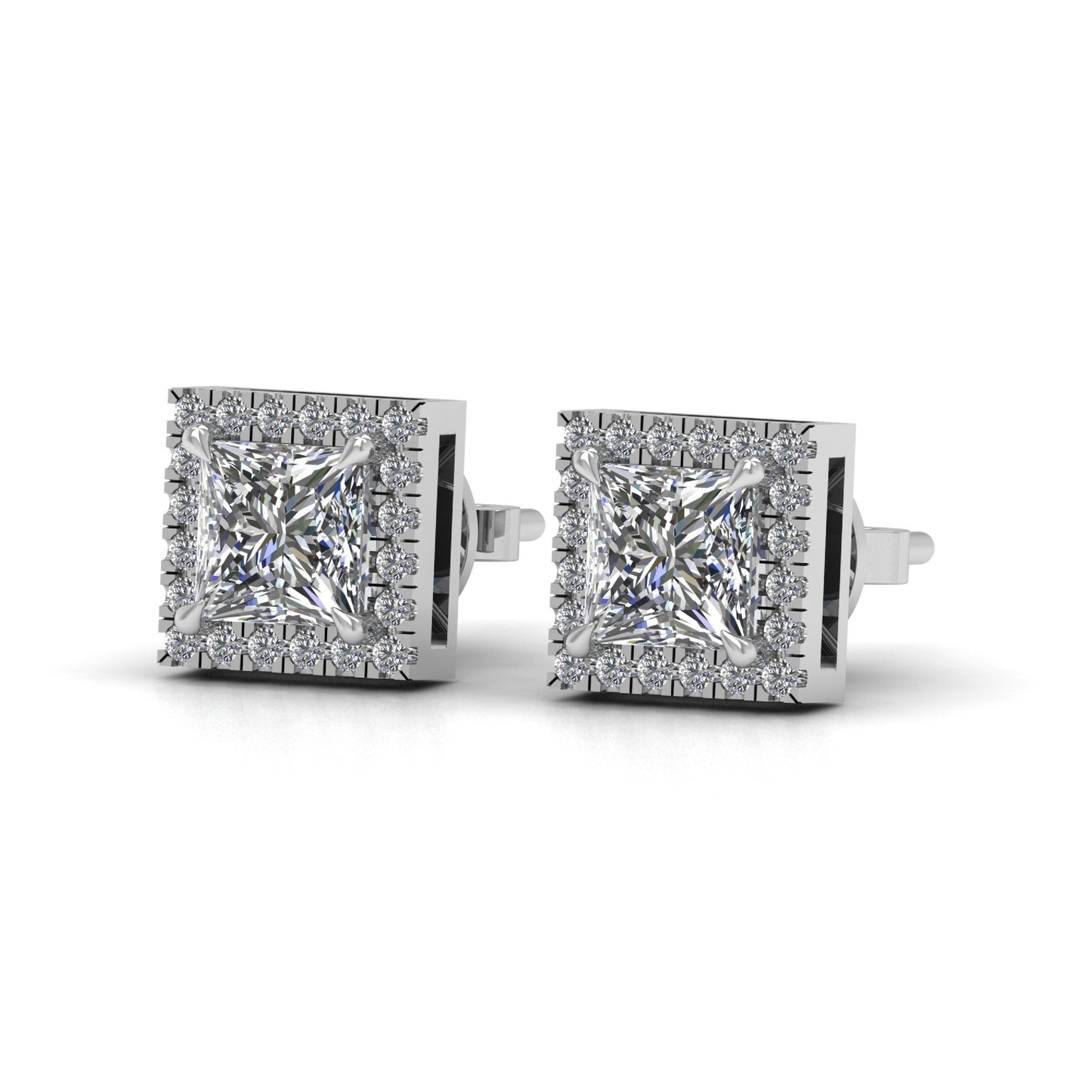 Princess Lab Lab Grown Diamond Stud Earrings With Halo