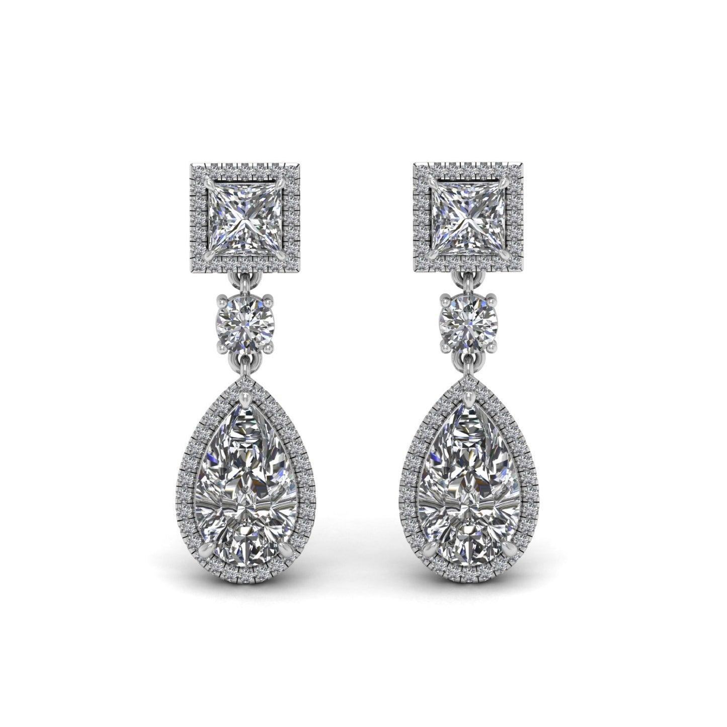 Princess and Pear, Round Cut Lab Grown Diamond Earrings