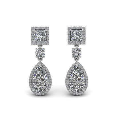 Princess and Pear, Round Cut Lab Grown Diamond Earrings