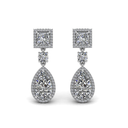 Princess and Pear, Round Cut Lab Grown Diamond Earrings