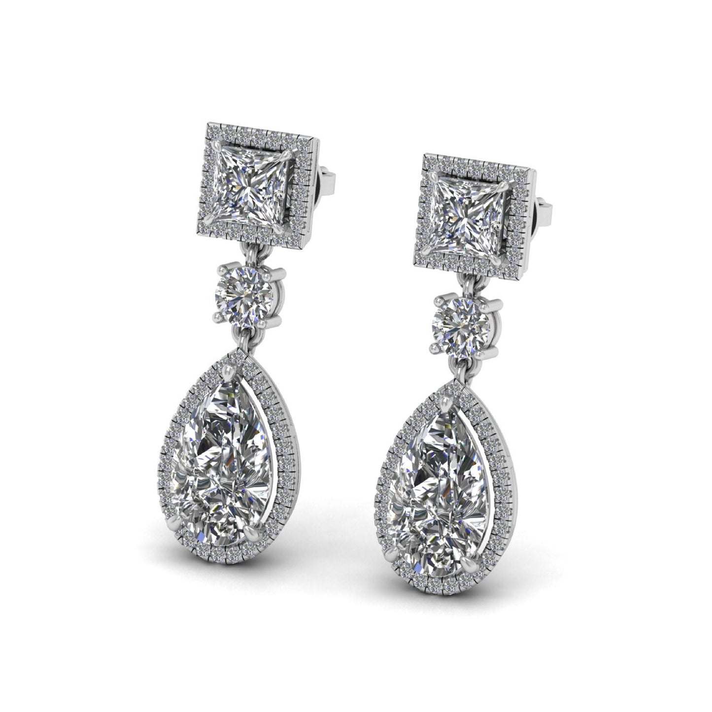 Princess and Pear, Round Cut Lab Grown Diamond Earrings