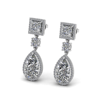 Princess and Pear, Round Cut Lab Grown Diamond Earrings