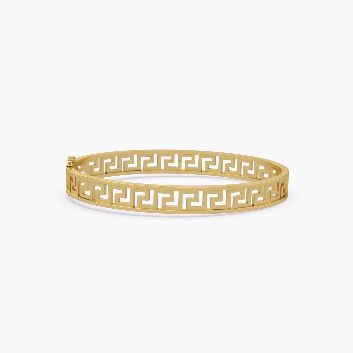 Greek Key Pattern Flat Faced Bangle Yellow Gold