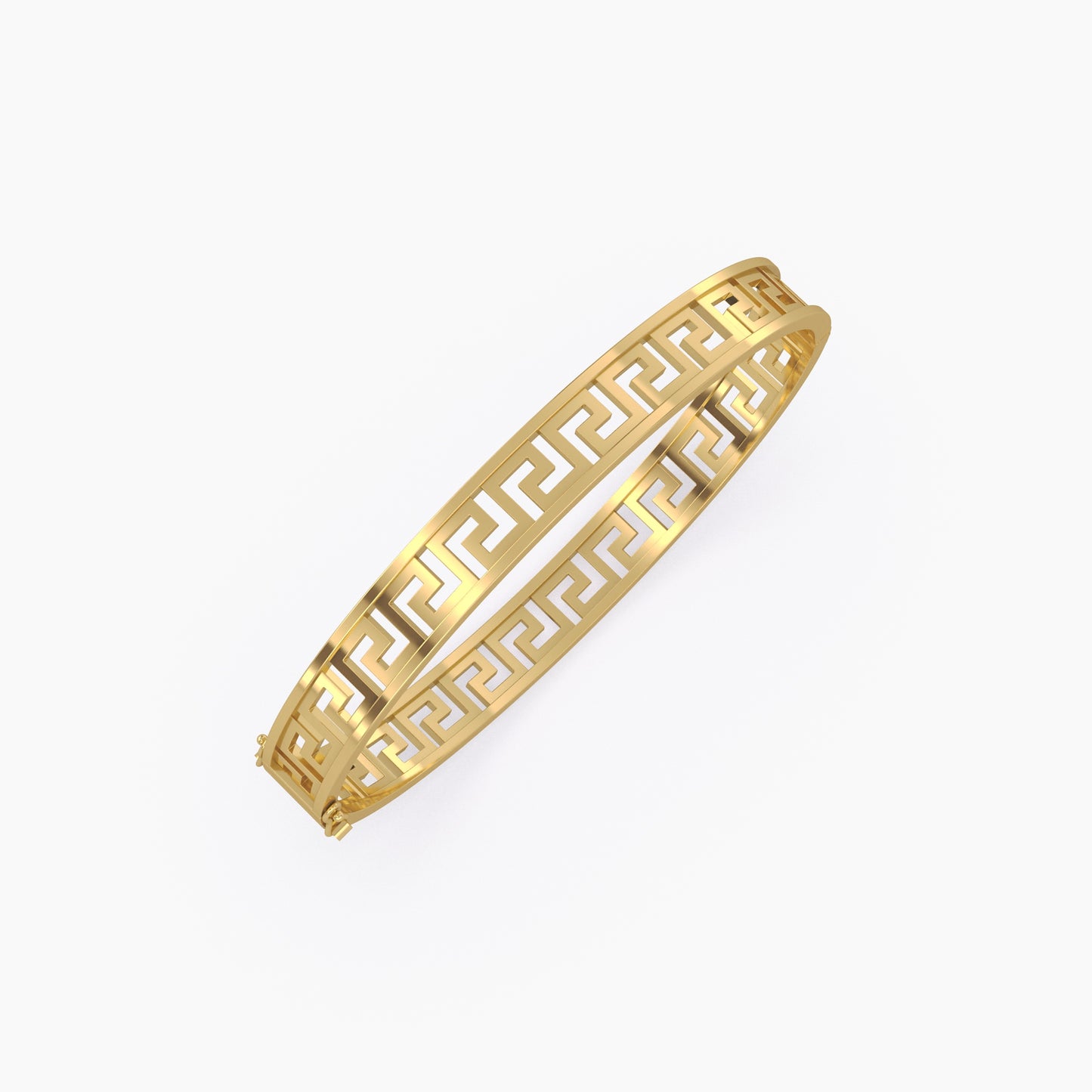Greek Key Pattern Flat Faced Bangle Yellow Gold