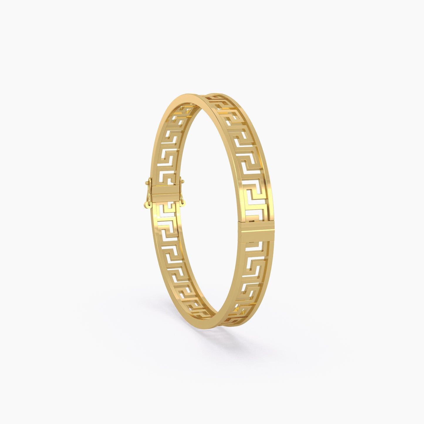 Greek Key Pattern Flat Faced Bangle Yellow Gold