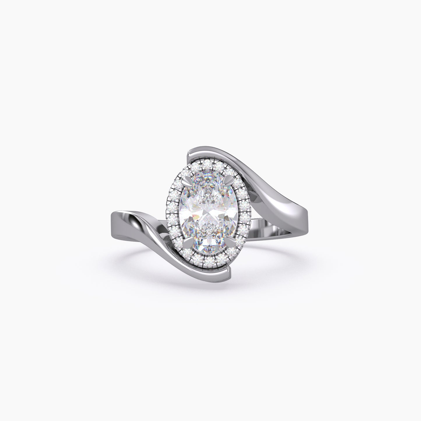 Oval Halo Curved Bypass Lab Grown Diamond Ring