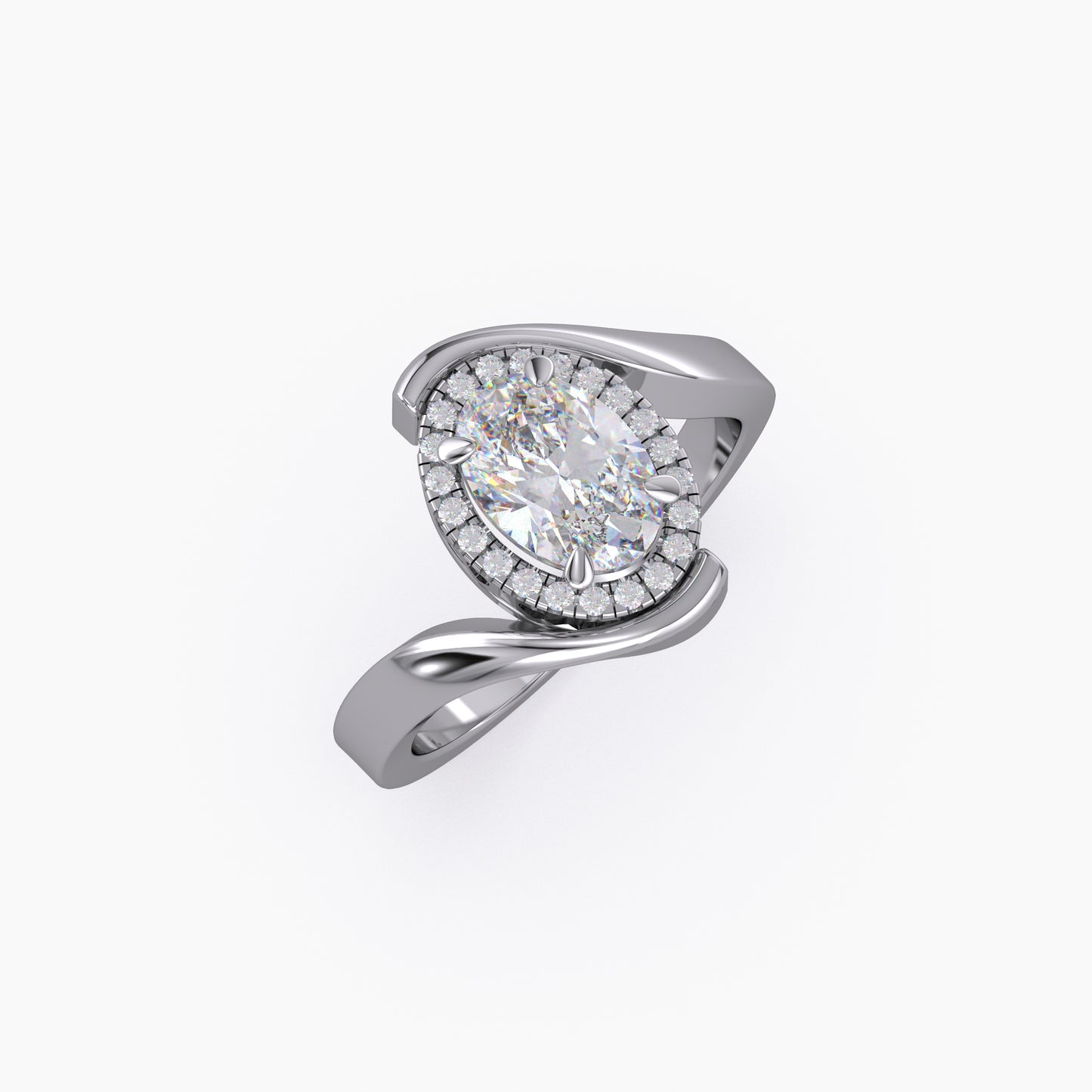 Oval Halo Curved Bypass Lab Grown Diamond Ring