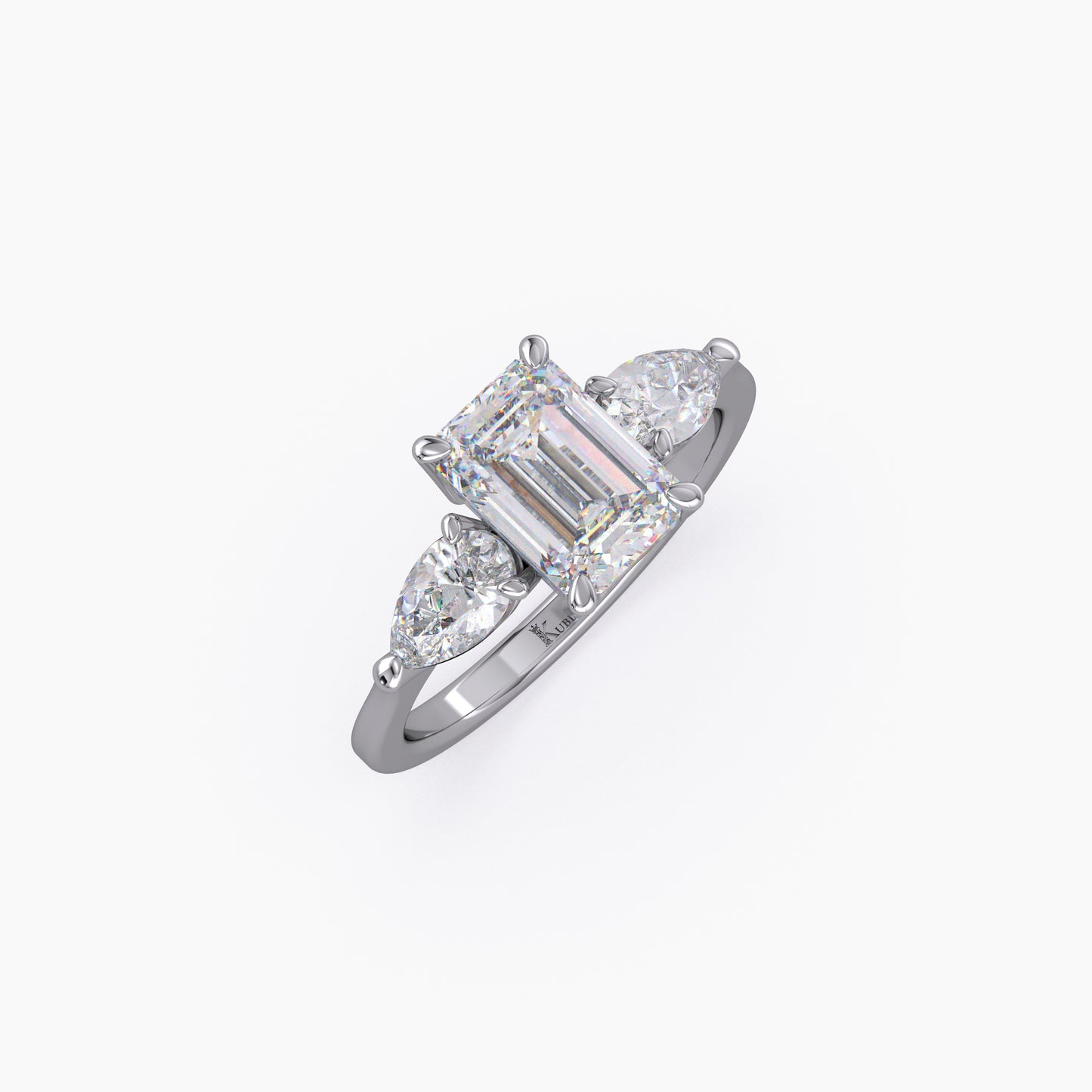 Three-Stone Emerald with Pear Side Stones Lab Grown Diamond Ring