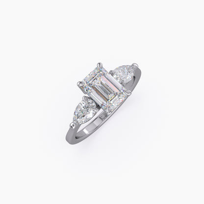 Three-Stone Emerald with Pear Side Stones Lab Grown Diamond Ring