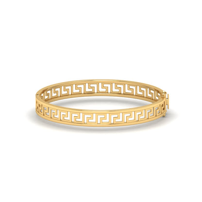 Greek Key Pattern Flat Faced Bangle Yellow Gold