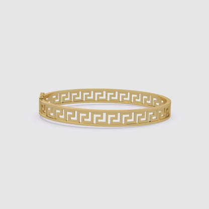 Greek Key Pattern Flat Faced Bangle Yellow Gold